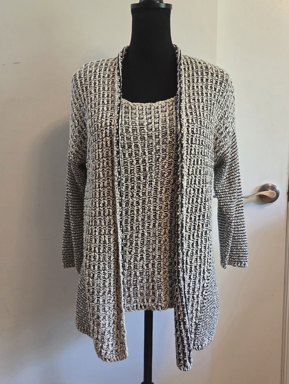 CHICO'S 2 Piece Chunky Knit Sweater Set Black/Natural Size 1 (8/10)